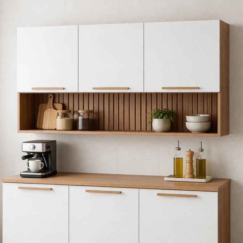Armário Aéreo Avelã 120cm 3 Portas com Nicho Telasul