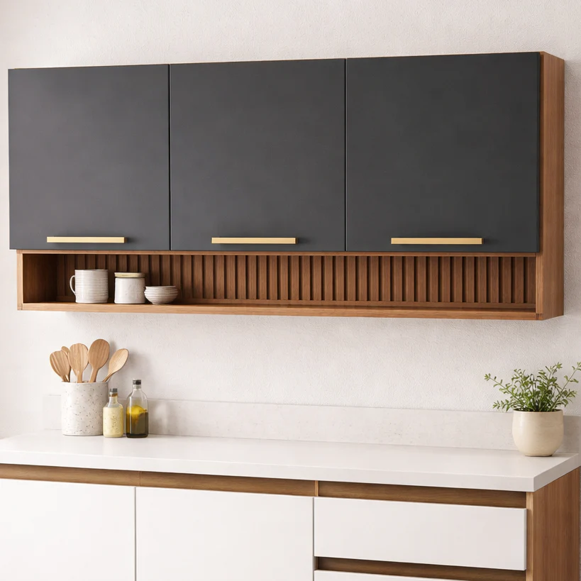 Armário Aéreo Avelã 120cm 3 Portas com Nicho Telasul - Image 3