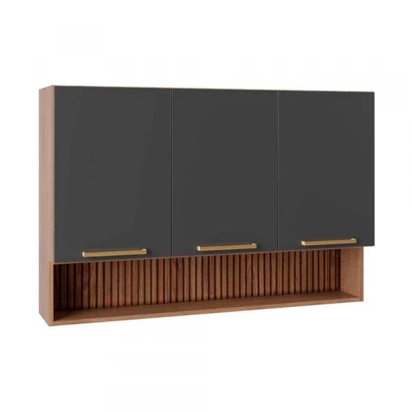 Armário Aéreo Avelã 120cm 3 Portas com Nicho Telasul - Image 4