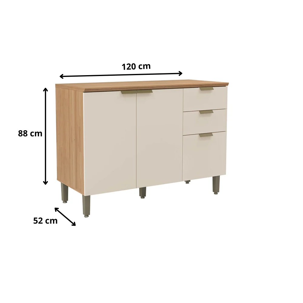 Balcão 120 cm 3 portas e 2 Gavetas Selene Linea - Image 4