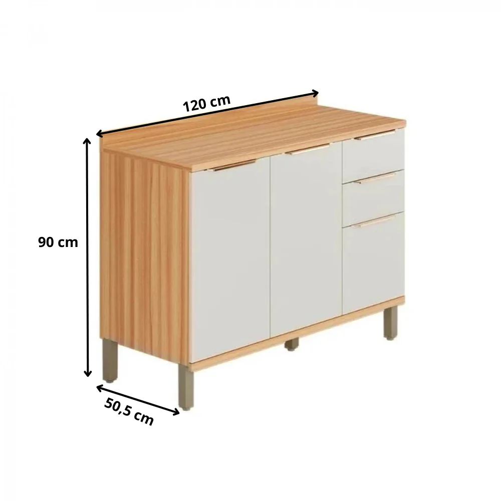 Balcão 2 Portas 3 Gavetas 120 Cm MDF Sauvignon Ronipa - Image 3