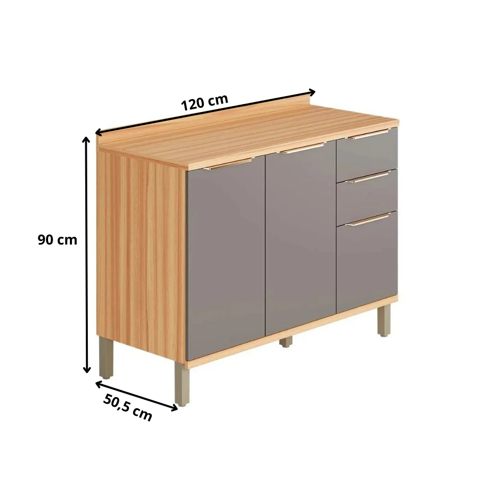 Balcão 2 Portas 3 Gavetas 120 Cm MDF Sauvignon Ronipa - Image 6