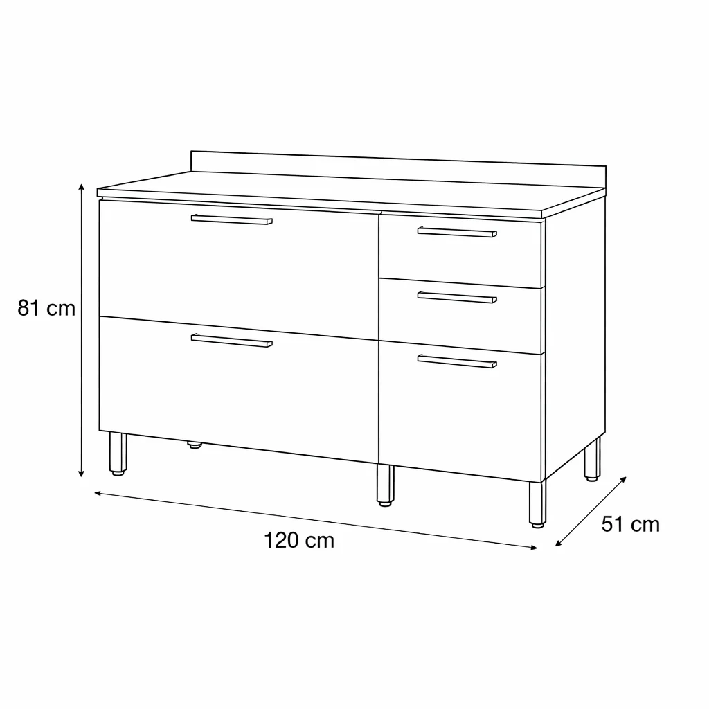 Balcão de Cozinha 120cm 3 Portas 2 Gavetas com Tampo Avelã Telasul - Image 7
