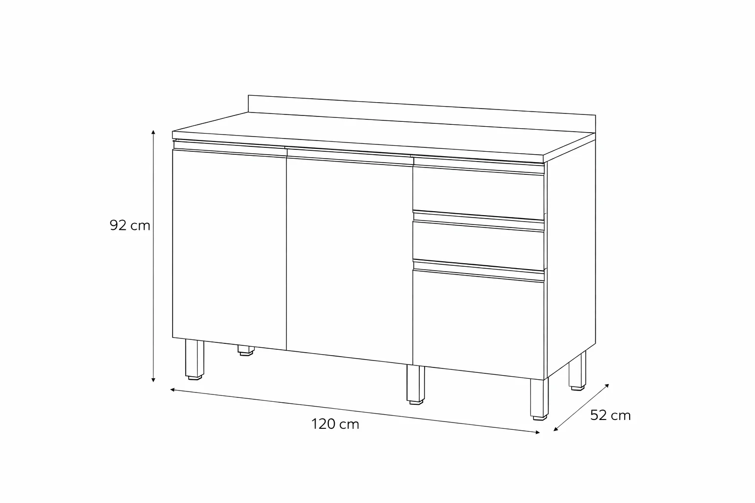 Balcão de Cozinha Macadâmia 120cm 2 Portas 3 Gavetas Telasul - Image 7