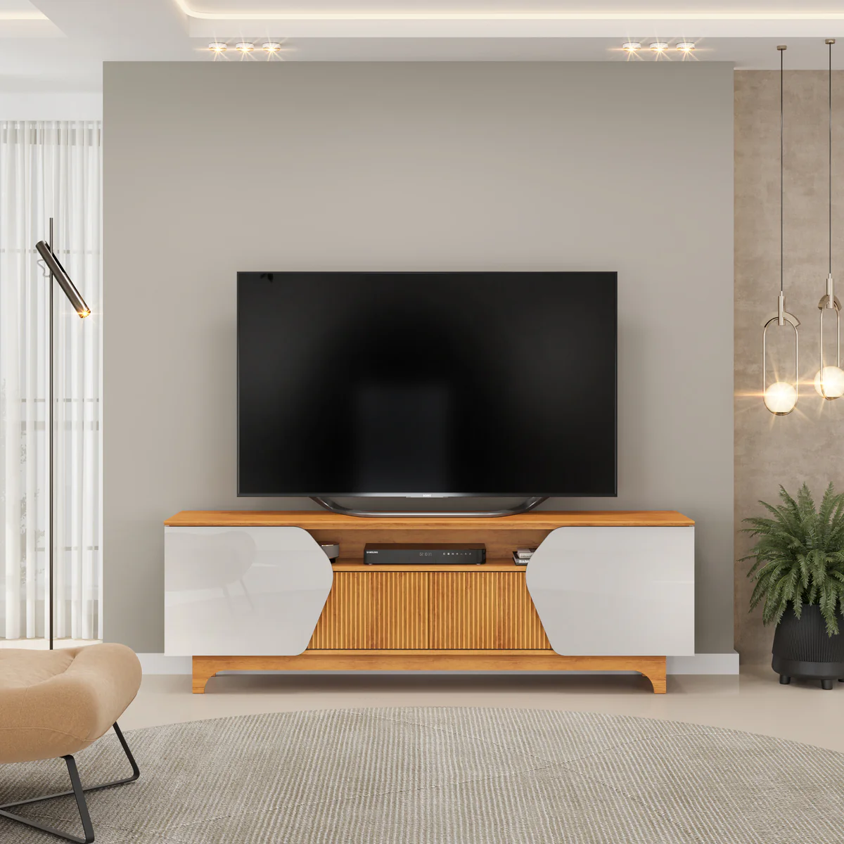 Bancada Para Tv Até 75" Ripado 180cm Helo DJ Móveis - Image 5