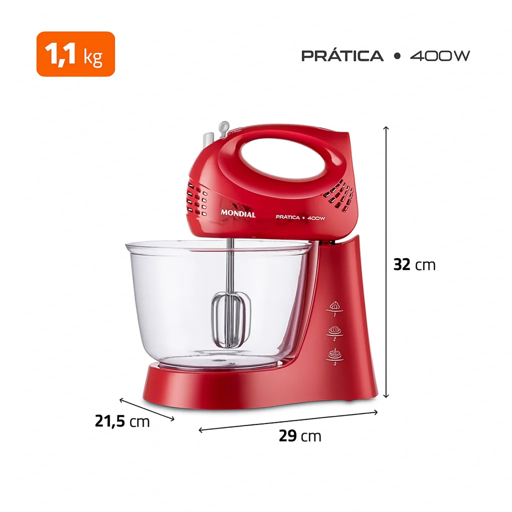 Batedeira Mondial 3 velocidades 400W B-45-R - Image 7