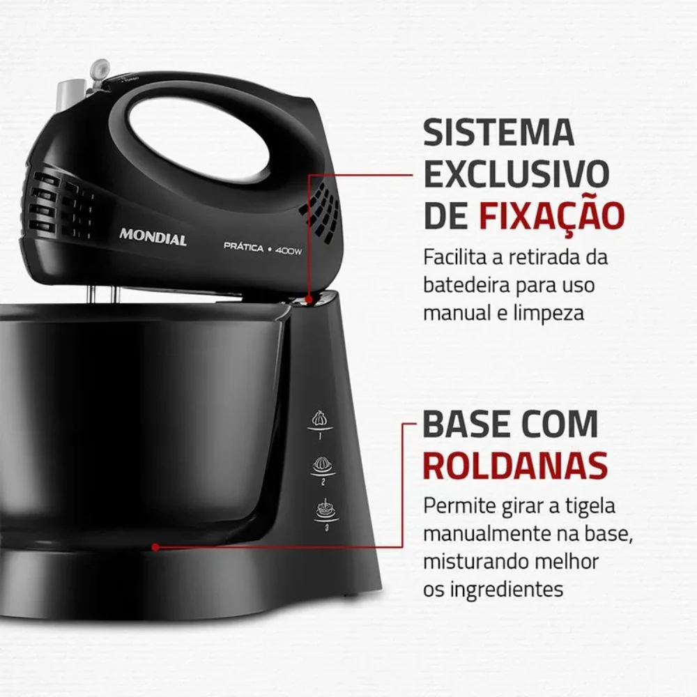 Batedeira Mondial  400W Prática B-44-B - 3 Velocidades - Image 4