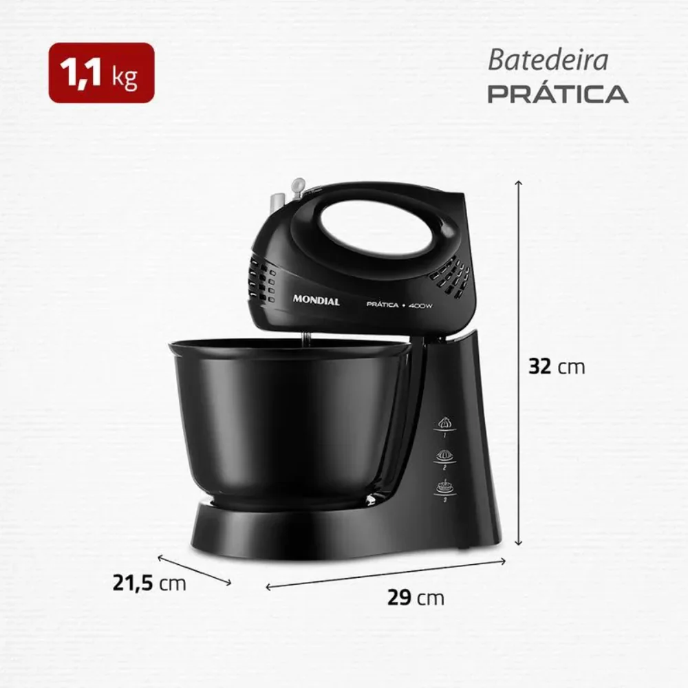 Batedeira Mondial  400W Prática B-44-B - 3 Velocidades - Image 6