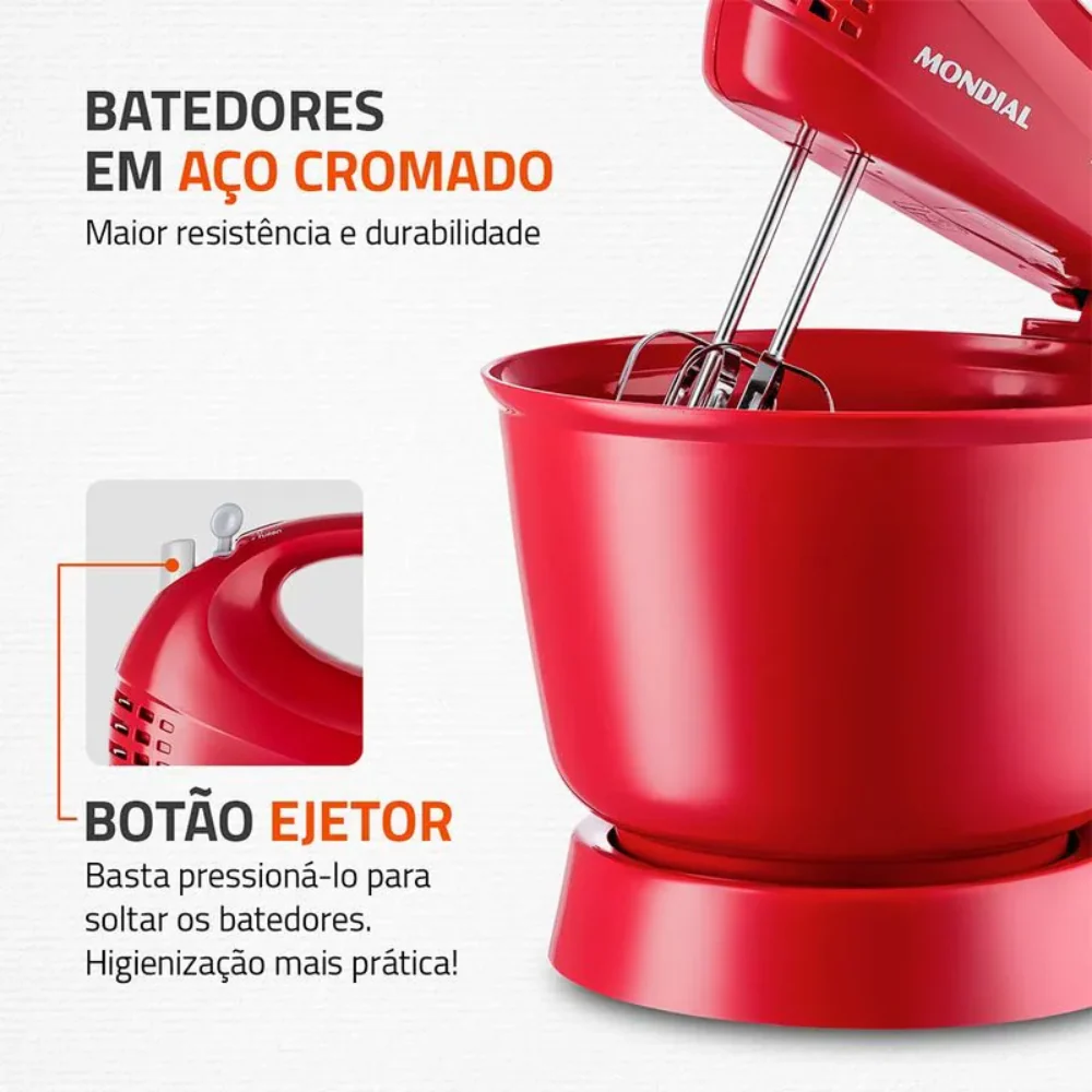 Batedeira Mondial Prática 400W B-44-R 3 Velocidades - Image 3