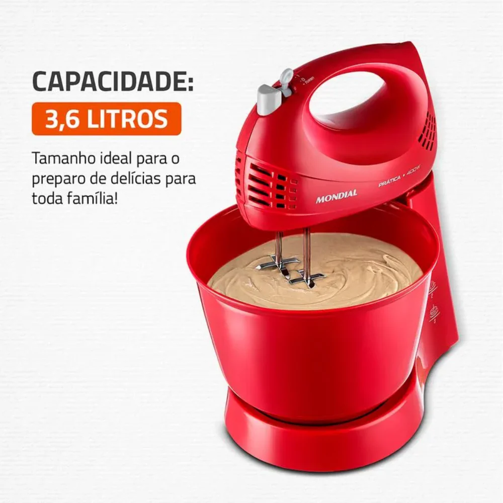 Batedeira Mondial Prática 400W B-44-R 3 Velocidades - Image 4