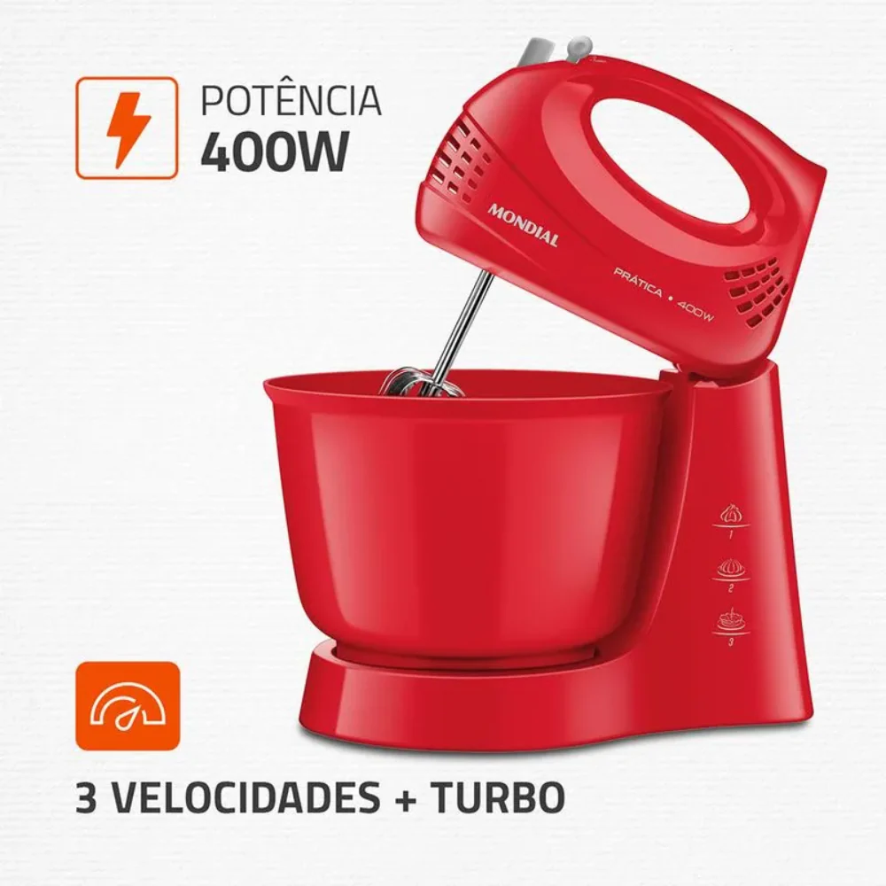 Batedeira Mondial Prática 400W B-44-R 3 Velocidades - Image 5