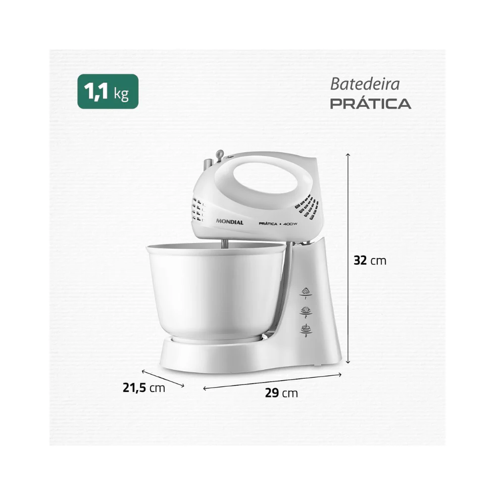 Batedeira Mondial Pratica Vermelha 400W B-44 - Image 7