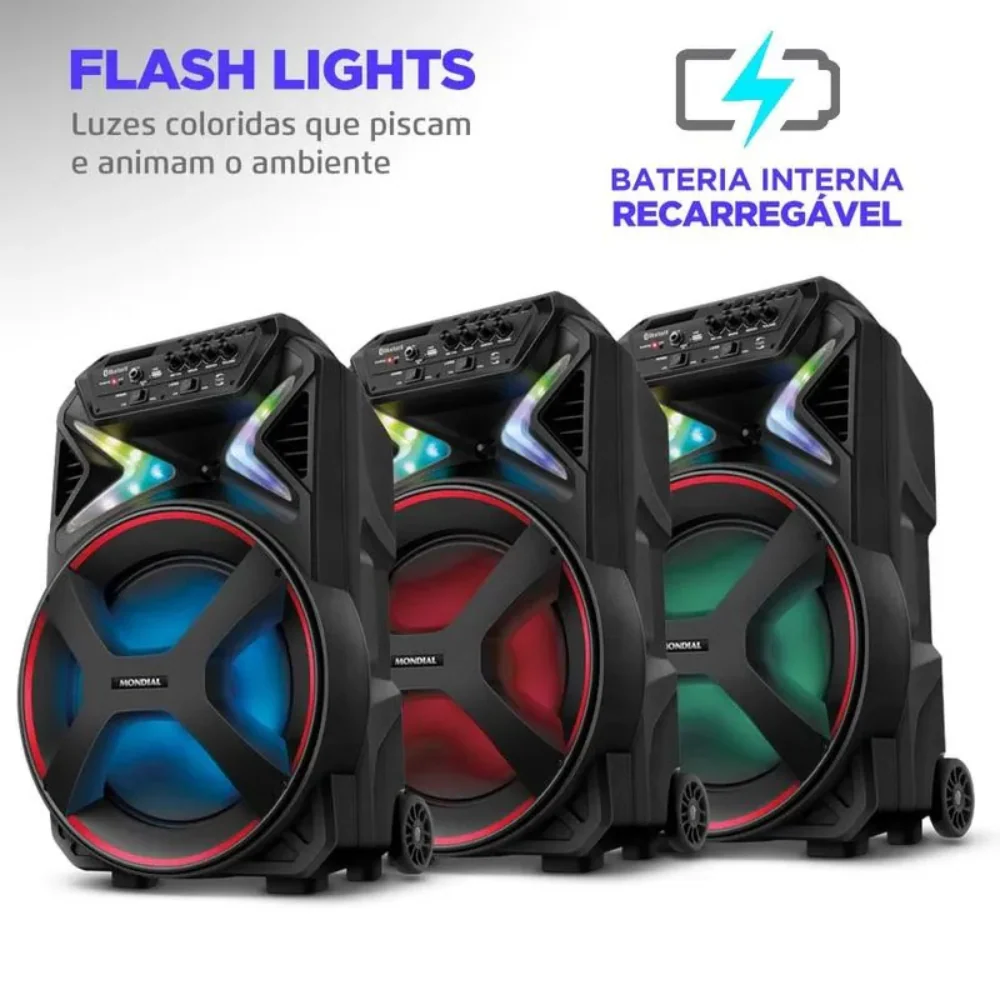 Caixa Amplificada Mondial CM-400 Connect Lights 400W Bluetooth USB/AUX/MIC - Image 3