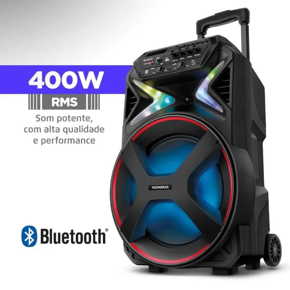 Caixa Amplificada Mondial CM-400 Connect Lights 400W Bluetooth USB/AUX/MIC - Image 5