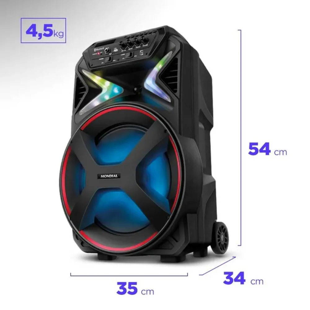 Caixa Amplificada Mondial CM-400 Connect Lights 400W Bluetooth USB/AUX/MIC - Image 6