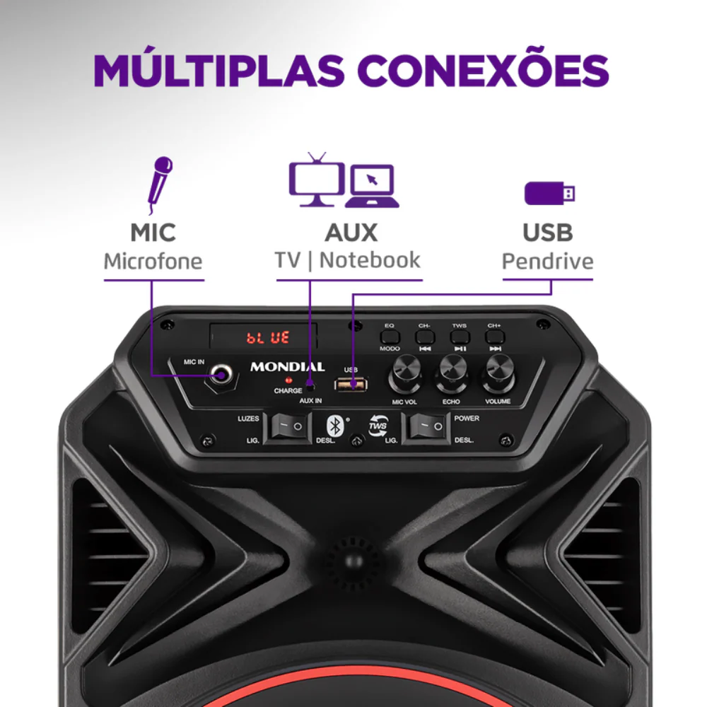Caixa de Som Amplificada Mondial Connect Partyplus CM-250 250W Bluetooth - Image 4