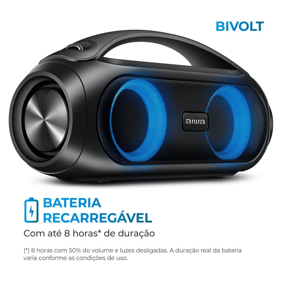 Caixa de Som Boombox AIWA BBS-02-A 50W BT 8H IPX5 RGB USB - Image 3