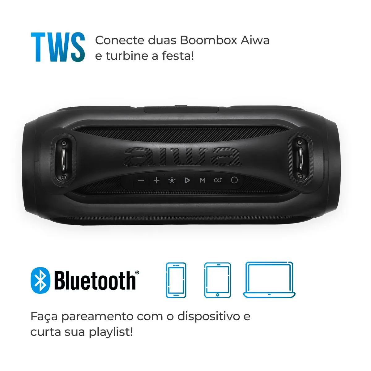 Caixa de Som Boombox AIWA BBS-02-A 50W BT 8H IPX5 RGB USB - Image 6