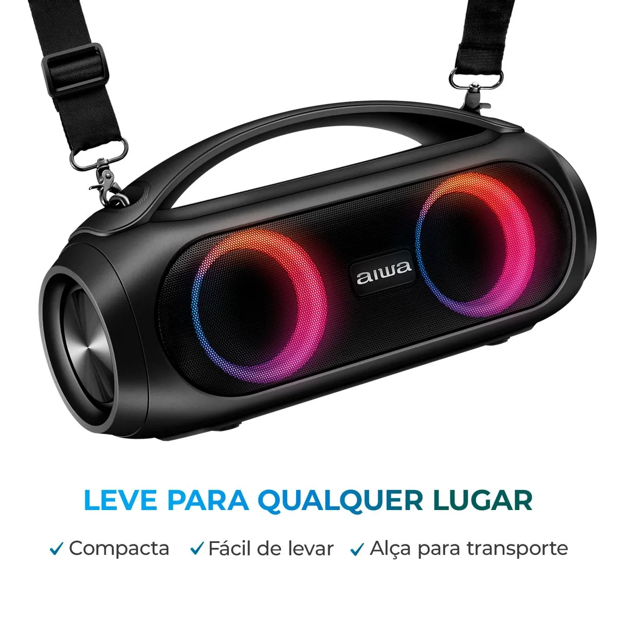 Caixa de Som Boombox AIWA BBS-02-A 50W BT 8H IPX5 RGB USB - Image 7