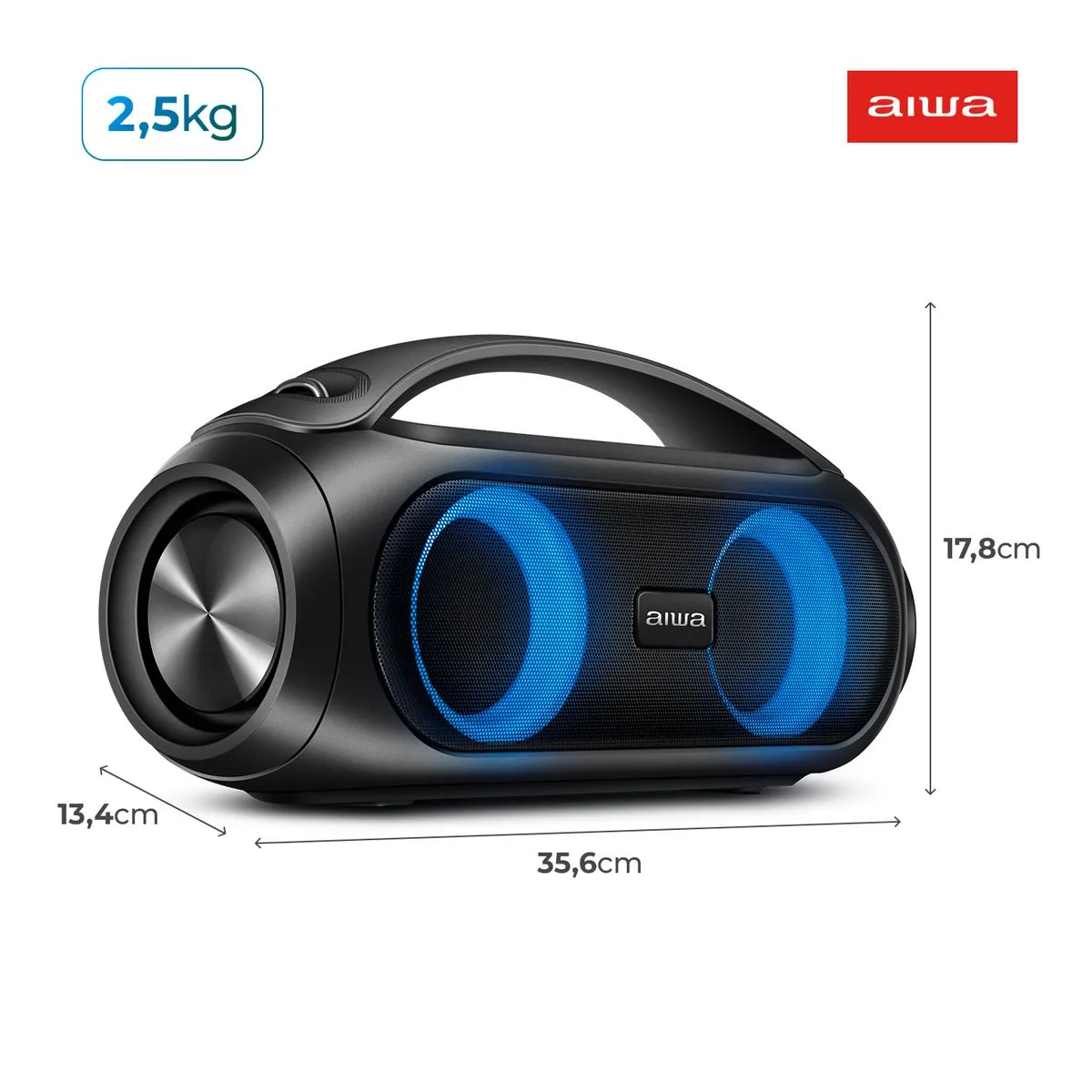 Caixa de Som Boombox AIWA BBS-02-A 50W BT 8H IPX5 RGB USB - Image 8