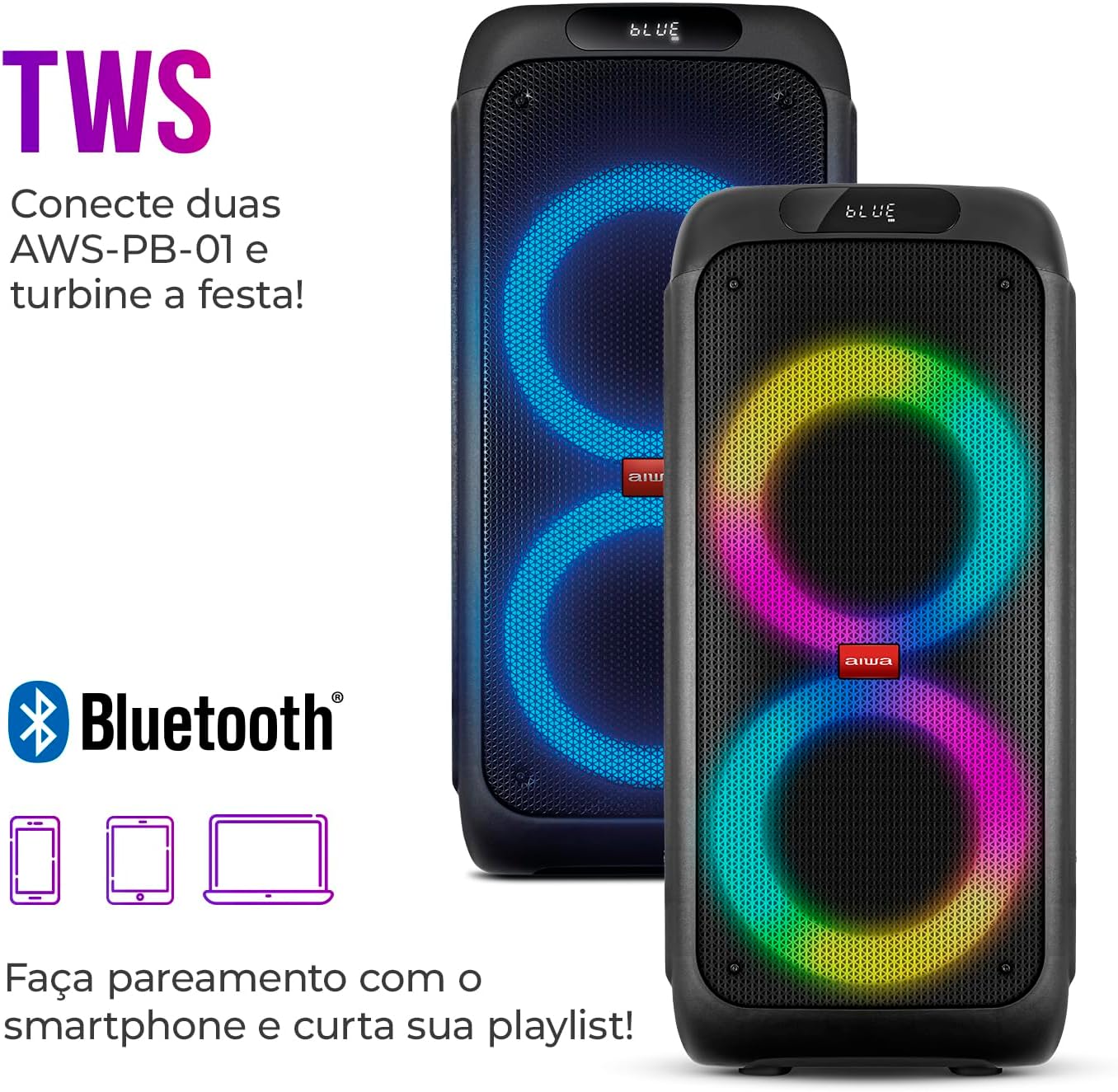 Caixa de Som PartyBox AIWA PB-01 BT 15H RGB USB TWS Preto - Image 5