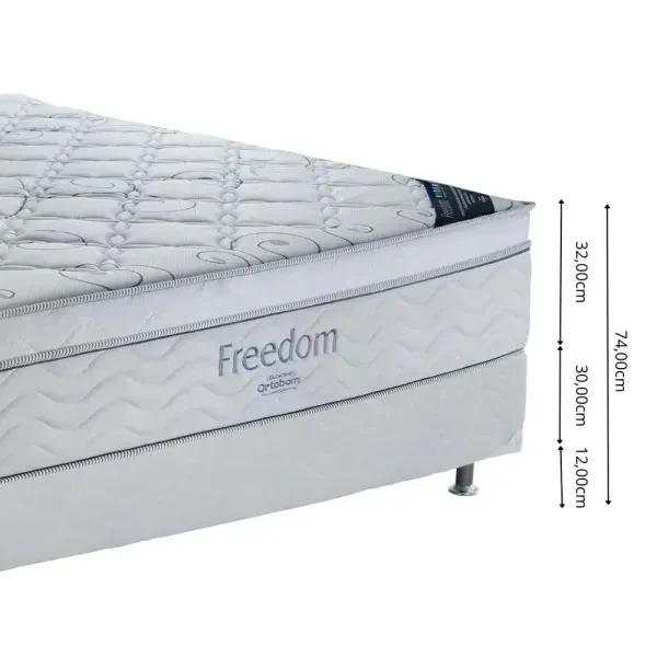 Cama Box Casal Freedom (Colchão + Base) 138x188x74 Molas Ensacadas Ortobom - Image 4