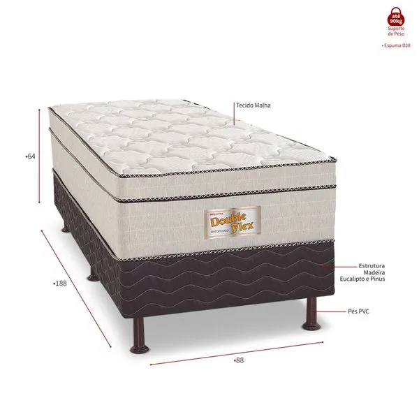 Cama Box Solteiro Conjugada New Double Flex 88x188 Reconflex - Image 4