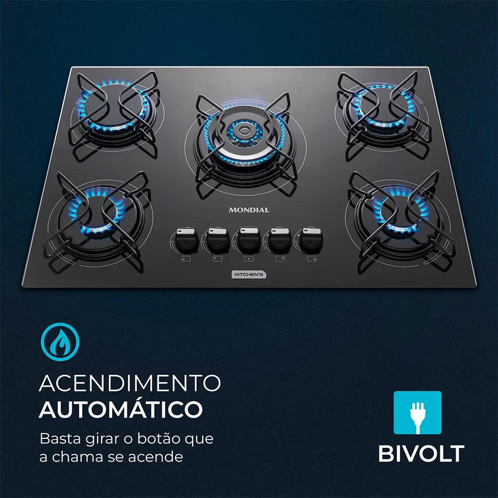 Cooktop a Gás 5 Bocas Tripla Chama Mondial CTG-03 - Image 6