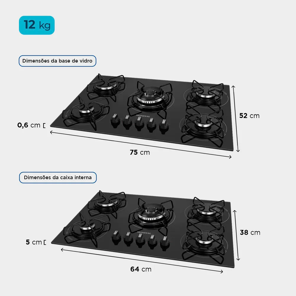 Cooktop a Gás 5 Bocas Tripla Chama Mondial CTG-03 - Image 7