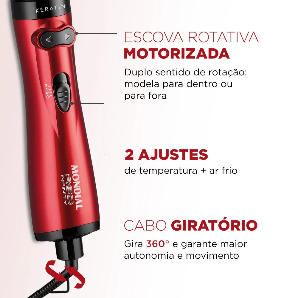Escova Rotativa Infinity Keratin Mondial Vermelho ER-11-KR - Image 5