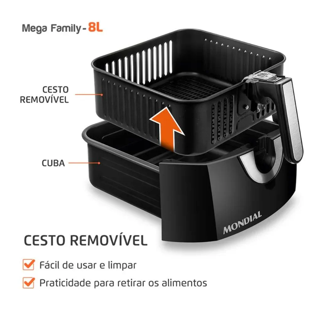 Fritadeira Elétrica Air Fryer 8L Mega Family AFN-80-BI Mondial - Image 5