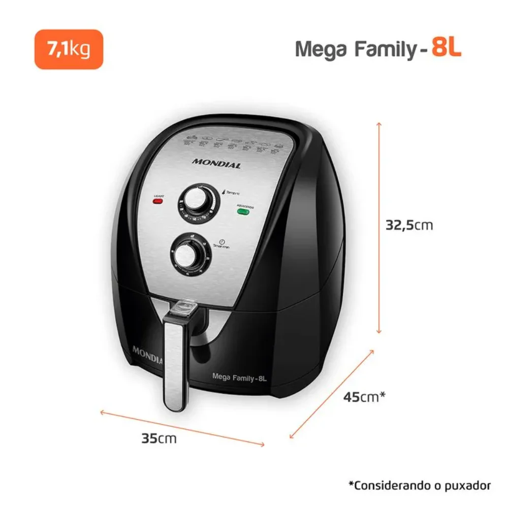 Fritadeira Elétrica Air Fryer 8L Mega Family AFN-80-BI Mondial - Image 8