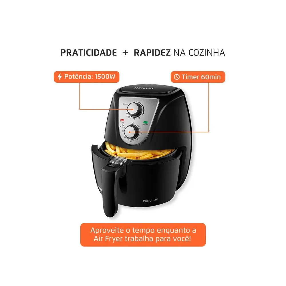 Fritadeira Sem Óleo Air Fryer Pratic 3,6L Mondial AF-36-BI - Image 7