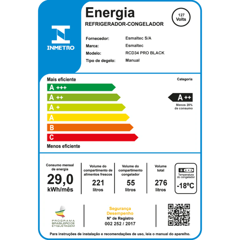 Geladeira Refrigerador Duplex 276L RCD34 PRO Esmaltec - Image 4