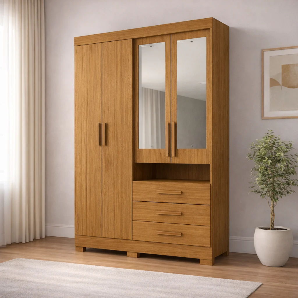 Guarda-Roupa 4 Portas 3 Gavetas com Espelho Débora ACP - Image 4