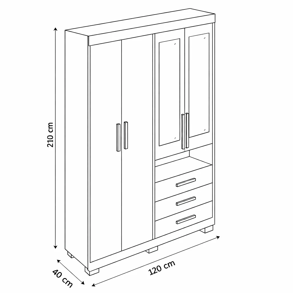 Guarda-Roupa 4 Portas 3 Gavetas com Espelho Débora ACP - Image 7