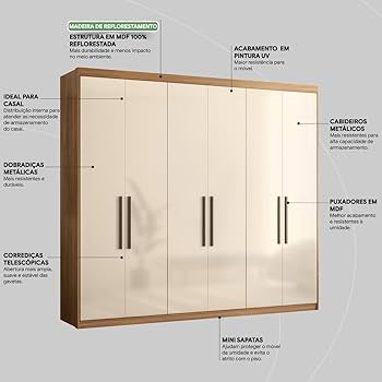 Guarda-Roupa Casal 6 Portas 4 Gavetas Venice  Demóbile - Image 7