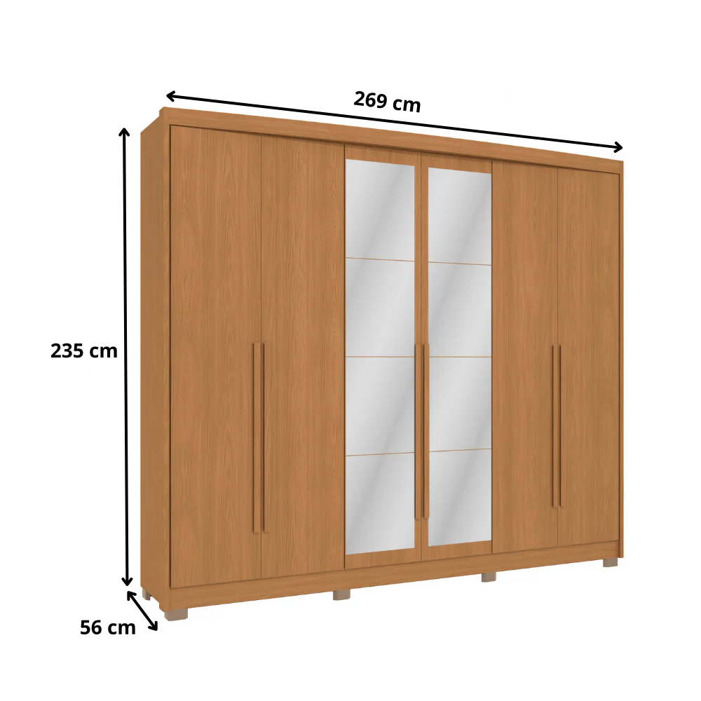 Guarda-Roupa Casal 6 Portas com Espelho 6 Gavetas CB01N566 Kappesberg - Image 5