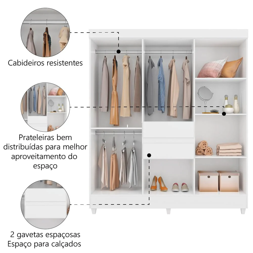 Guarda Roupa Casal 8 Portas 2 Gavetas Munique Demóbile - Image 3