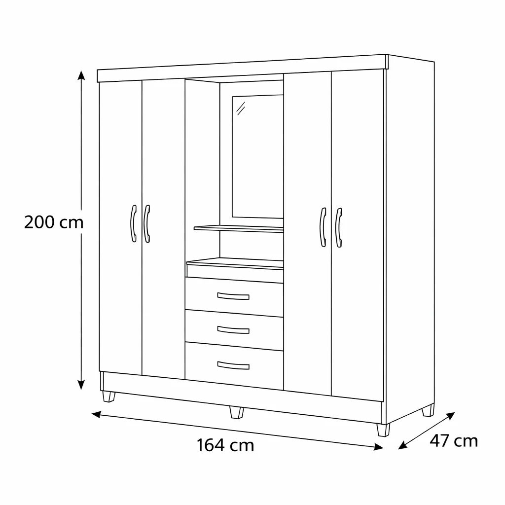 Guarda-Roupa Solteiro 4 Portas com Espelho 3 Gavetas Capri Moval - Image 7