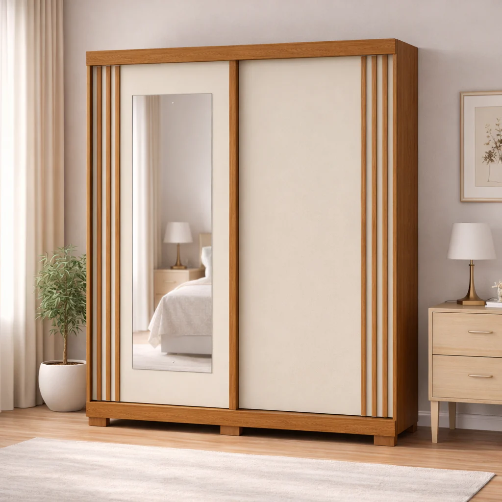 Guarda-Roupa Solteiro Athena 2 Portas 3 Gavetas com Espelho ACP - Image 4