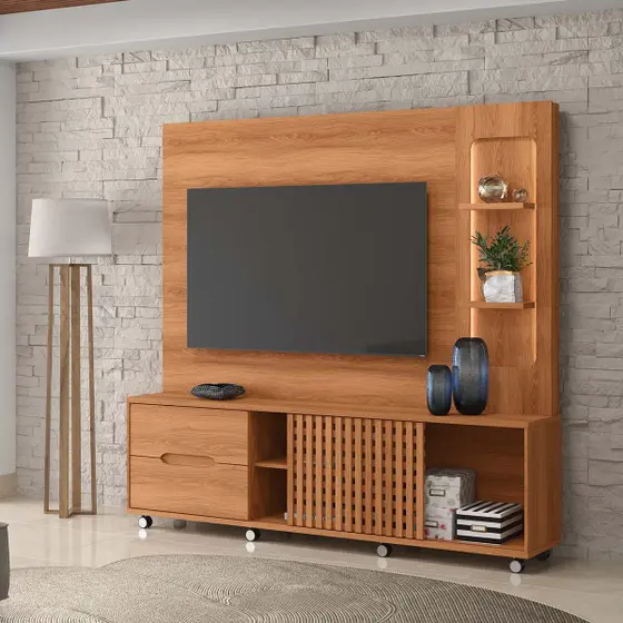 Home para TV até 70 Polegadas 1 Porta Correr 2 Gavetas Rodízio Brise Lukaliam