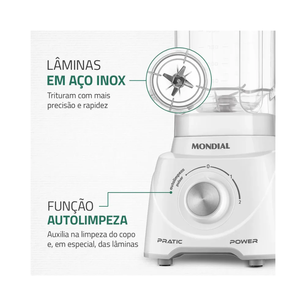 Liquidificador 550W  2 Velocidades  Pratic Power L-97-W Mondial - Image 5