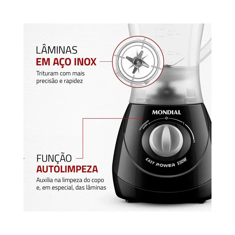 Liquidificador Mondial Easy Power L-550 2 Velocidades 550W - Image 12