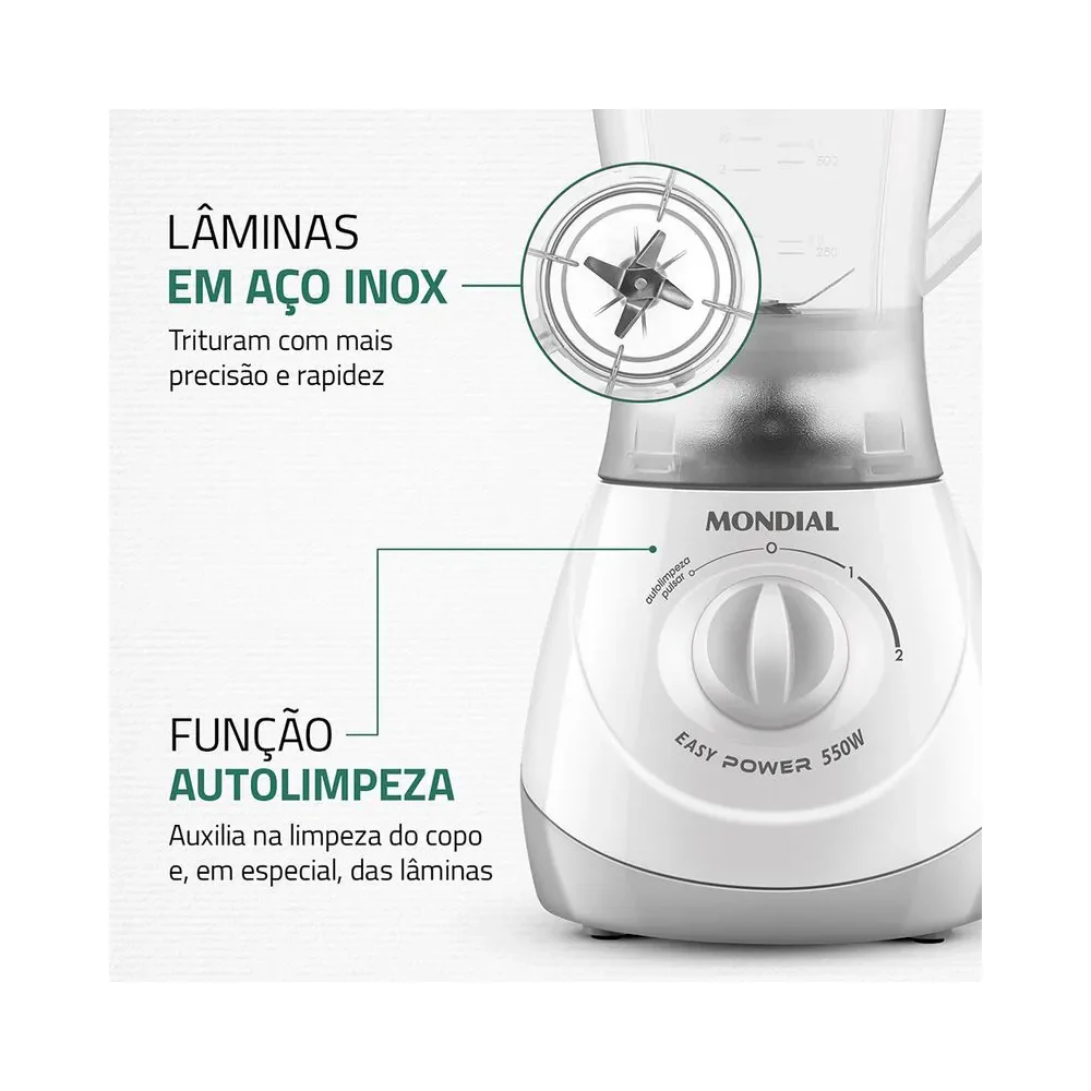Liquidificador Mondial Easy Power L-550 2 Velocidades 550W - Image 6