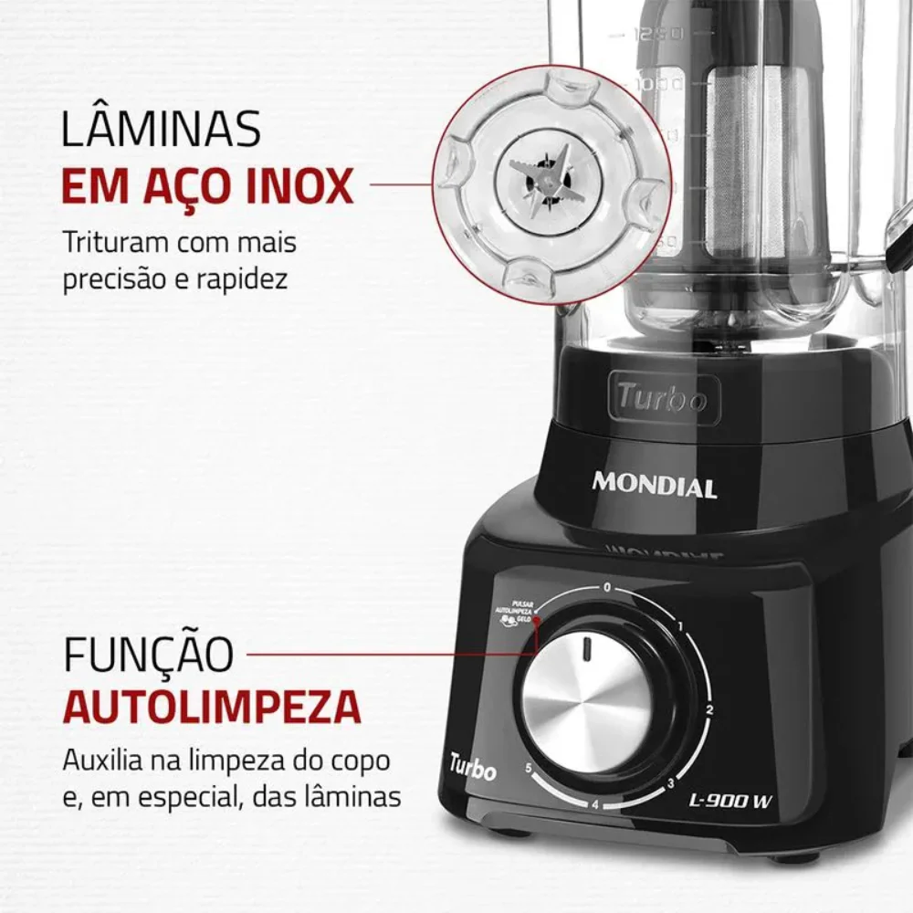 Liquidificador Mondial L-900-FB 5 Velocidades 900W - Image 3