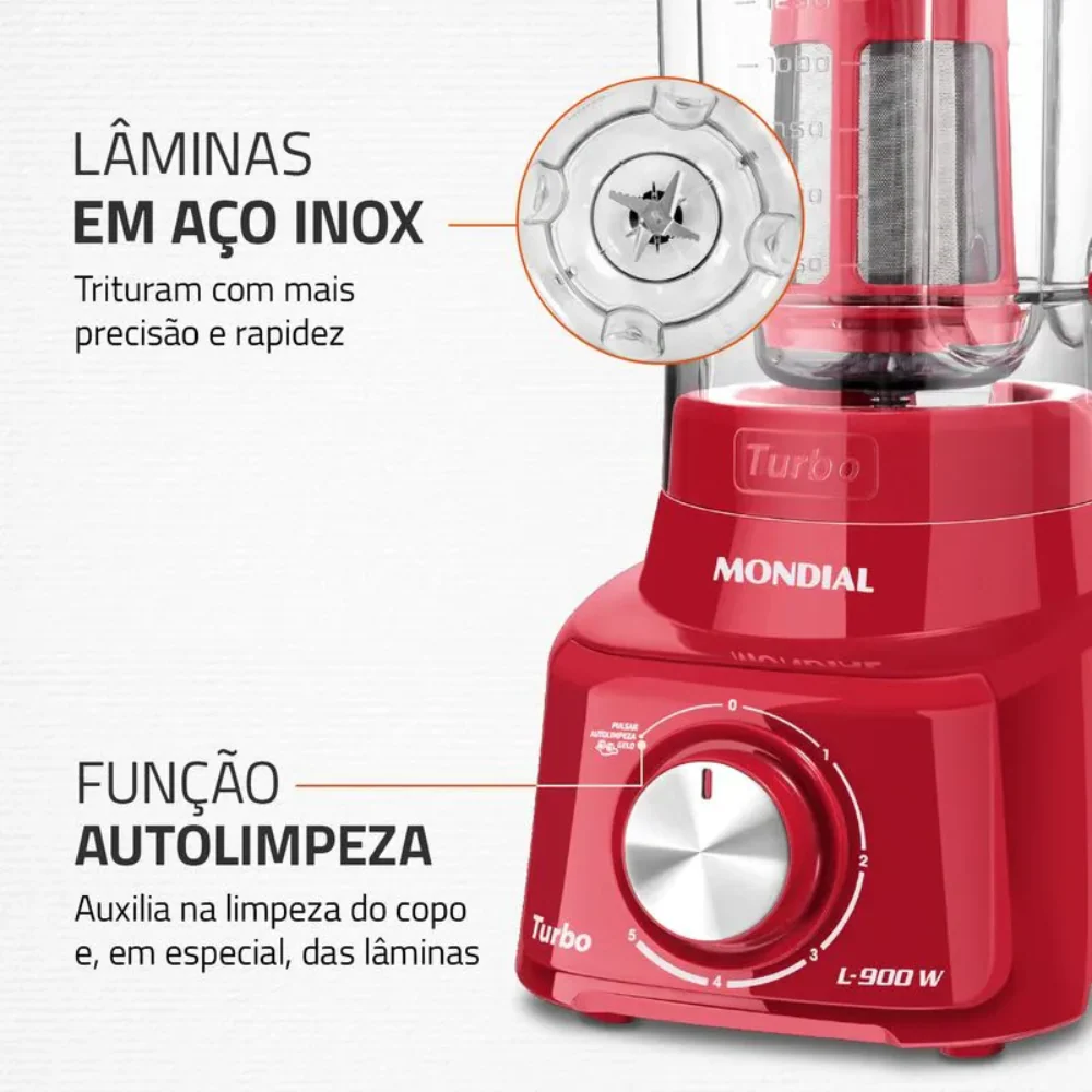 Liquidificador Mondial Turbo L-900 FR Copo Com Filtro 05 Velocidades 900W - Image 3