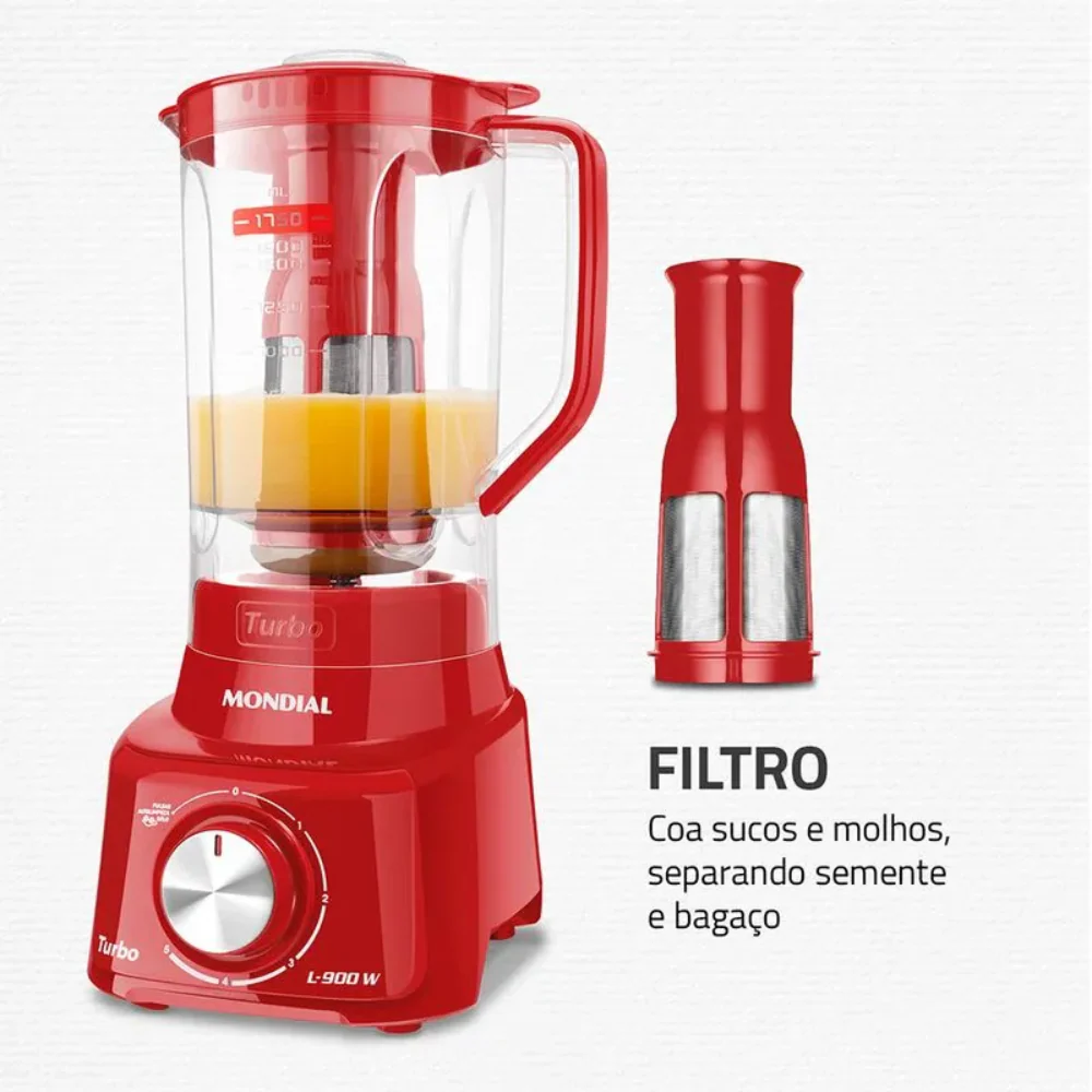 Liquidificador Mondial Turbo L-900 FR Copo Com Filtro 05 Velocidades 900W - Image 5