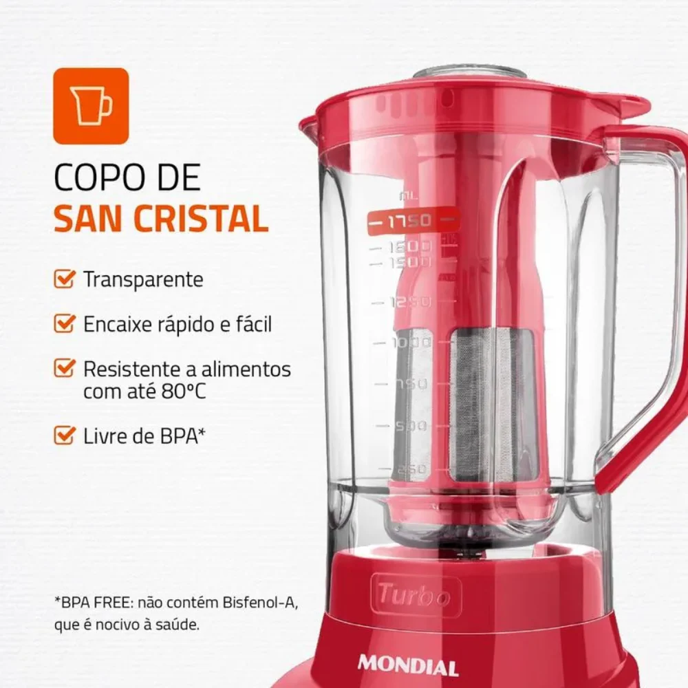 Liquidificador Mondial Turbo L-900 FR Copo Com Filtro 05 Velocidades 900W - Image 6