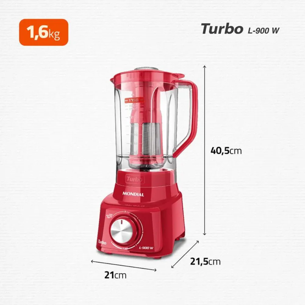 Liquidificador Mondial Turbo L-900 FR Copo Com Filtro 05 Velocidades 900W - Image 8